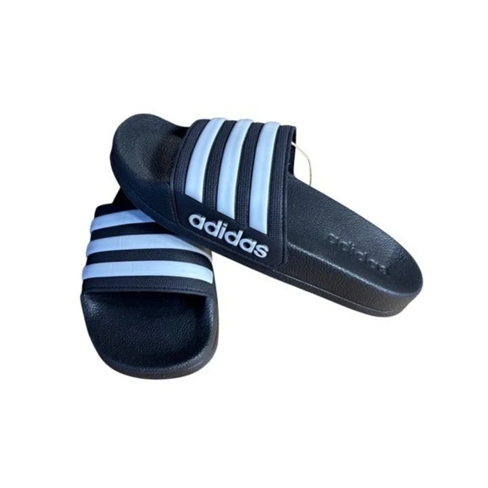 Adidas Kids Youth SZ 1 Adilette Shower Slides Black‎ White Summer Swim NEW